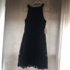 black lace crochet dress with mesh back